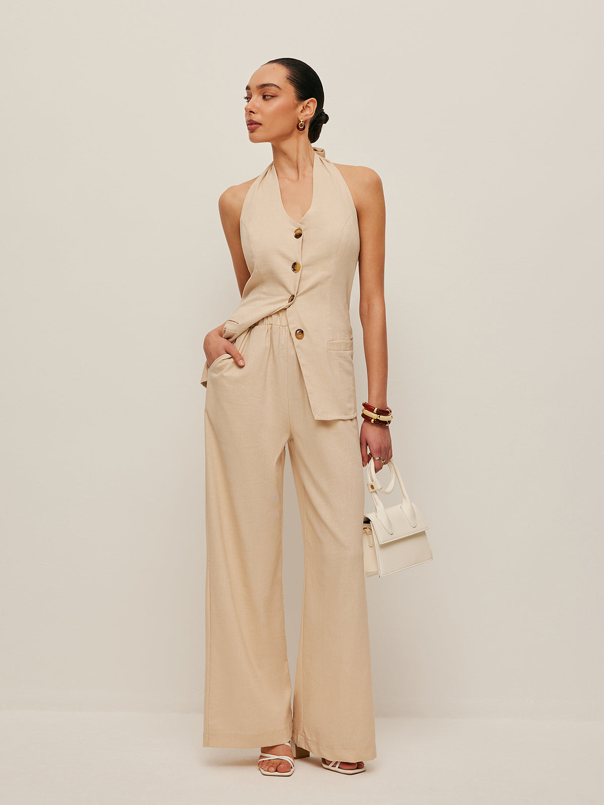 Neckholder-Top mit Schleife und Hose Set