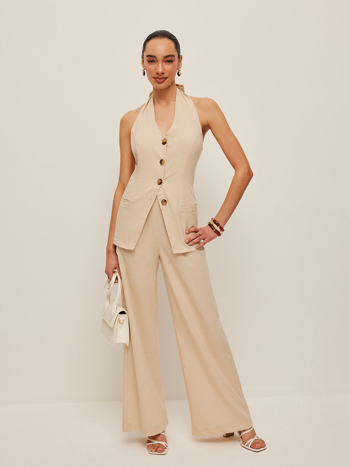Neckholder-Top mit Schleife und Hose Set