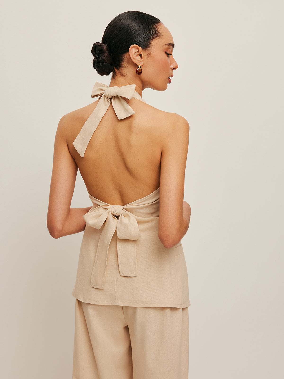 Neckholder-Top mit Schleife und Hose Set