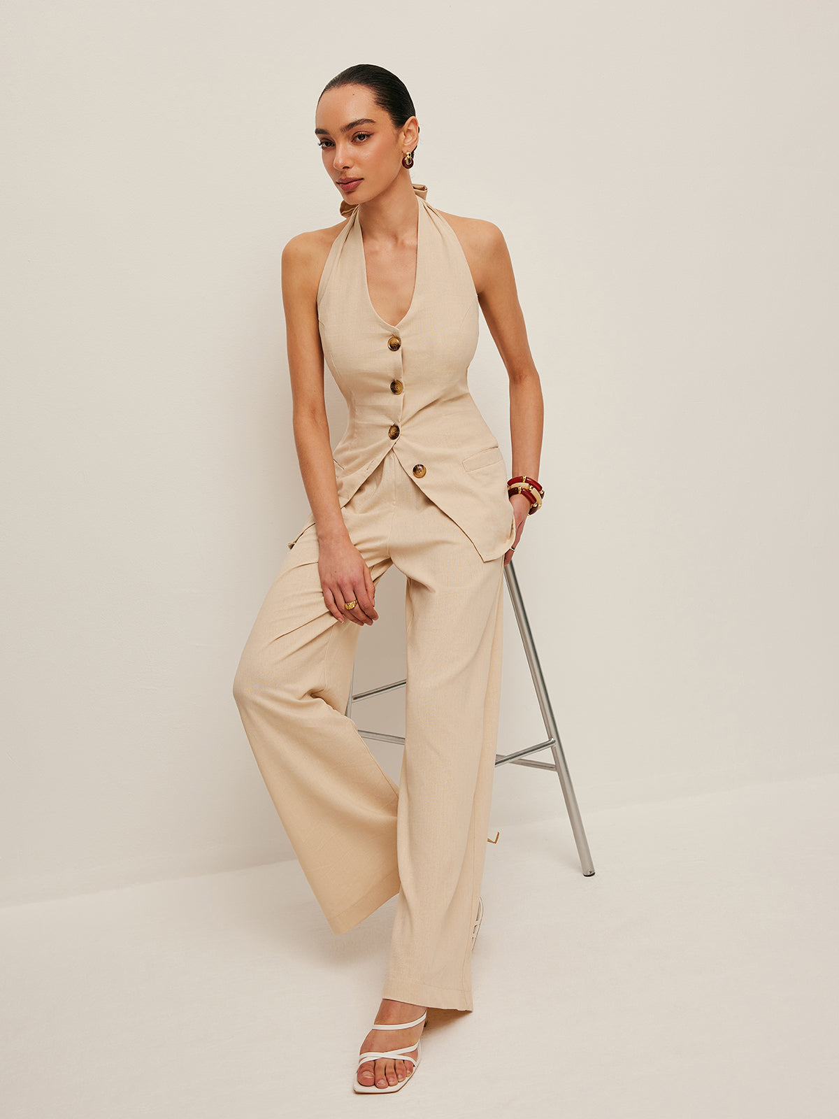 Neckholder-Top mit Schleife und Hose Set