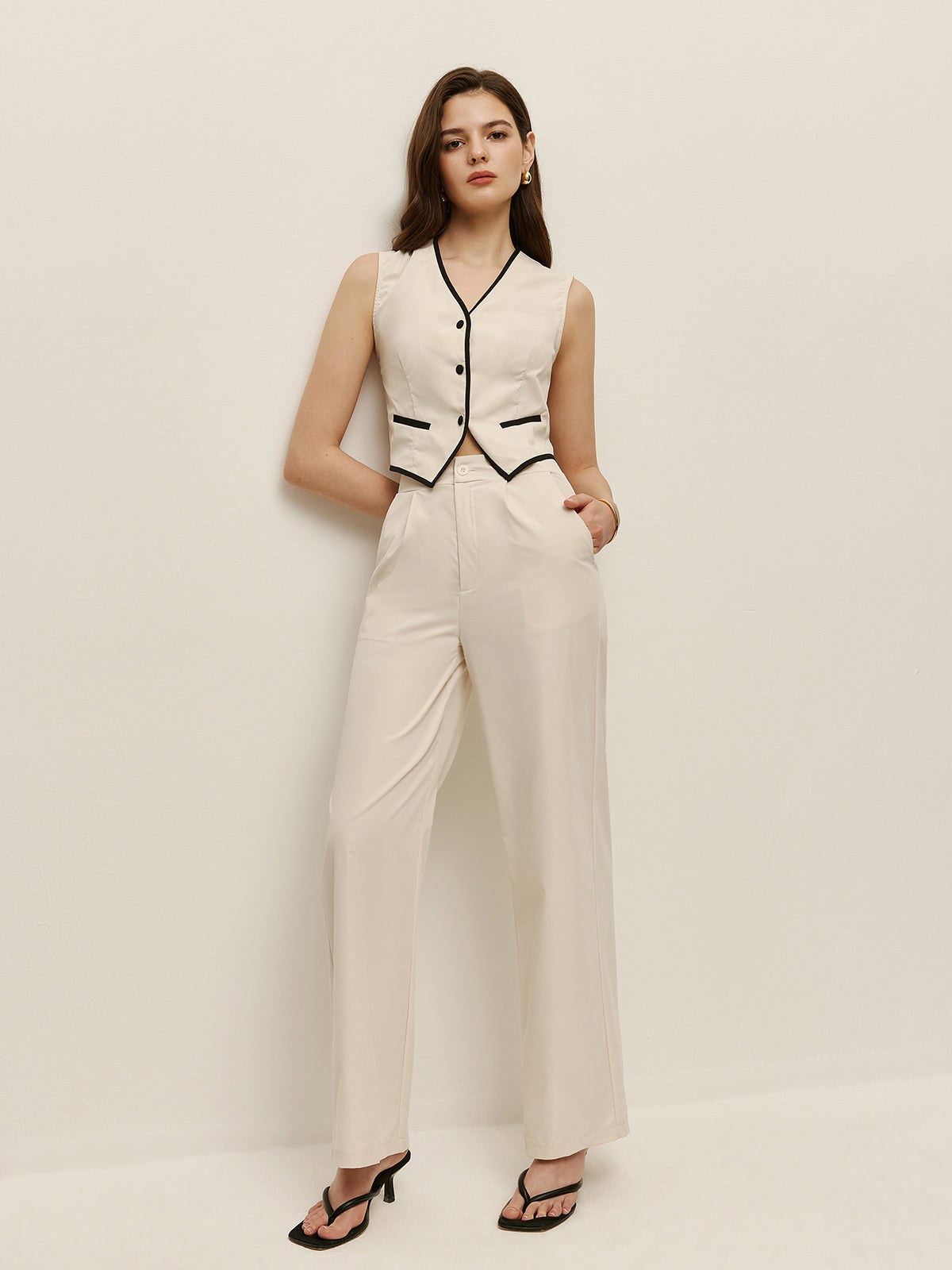 Contrast Trim Vest Pants Set