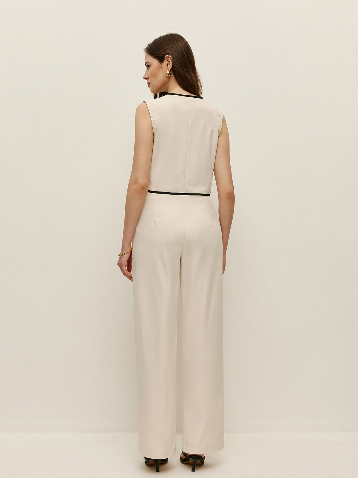 Contrast Trim Vest Pants Set