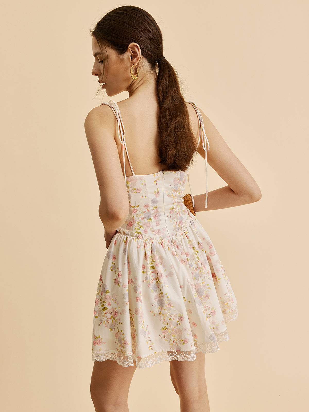 Robe Corset Fleurie à Bretelles Nouées