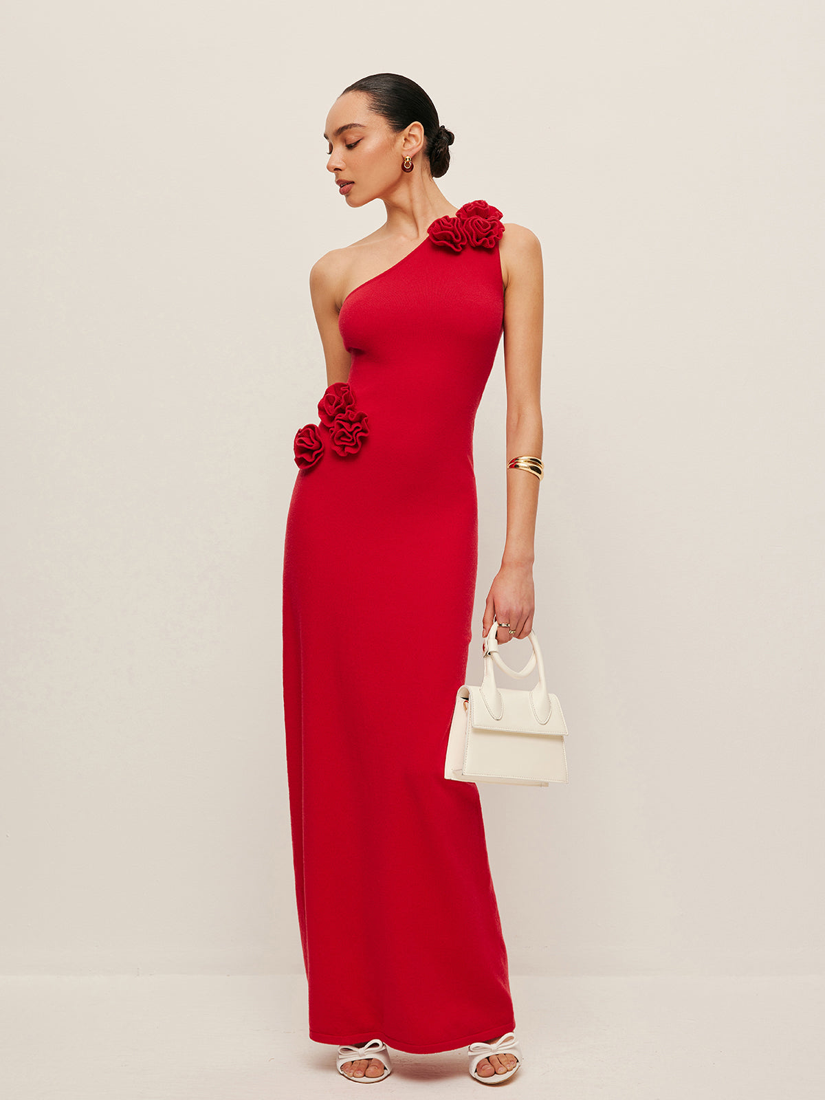 One-Shoulder Floral Accent Dress