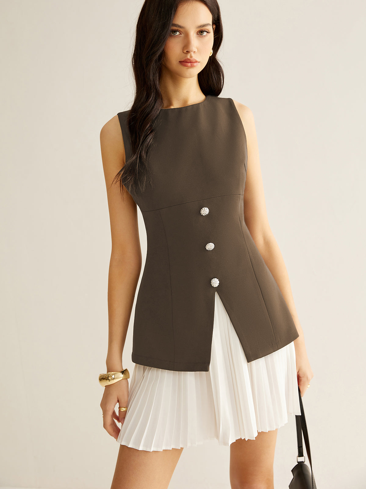 Color Block Split Pleated Dress