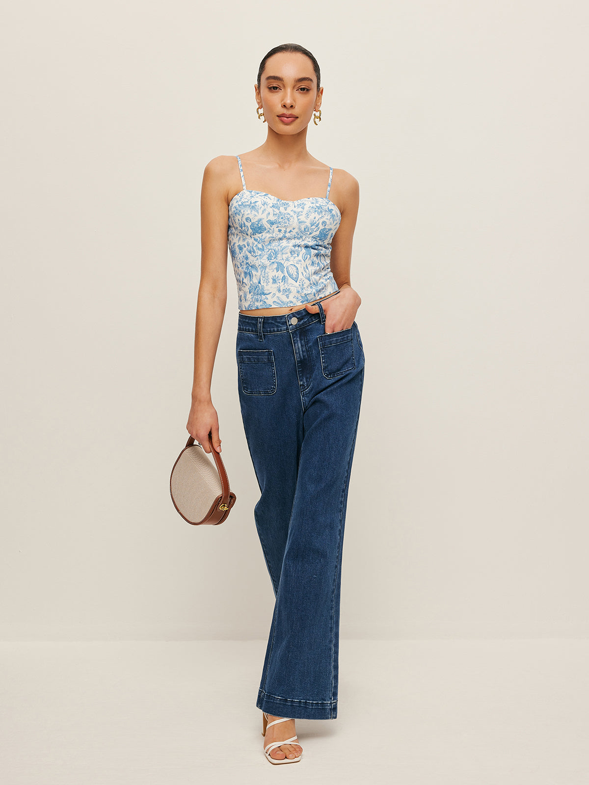 Korsett-Crop-Top mit Blumenmuster