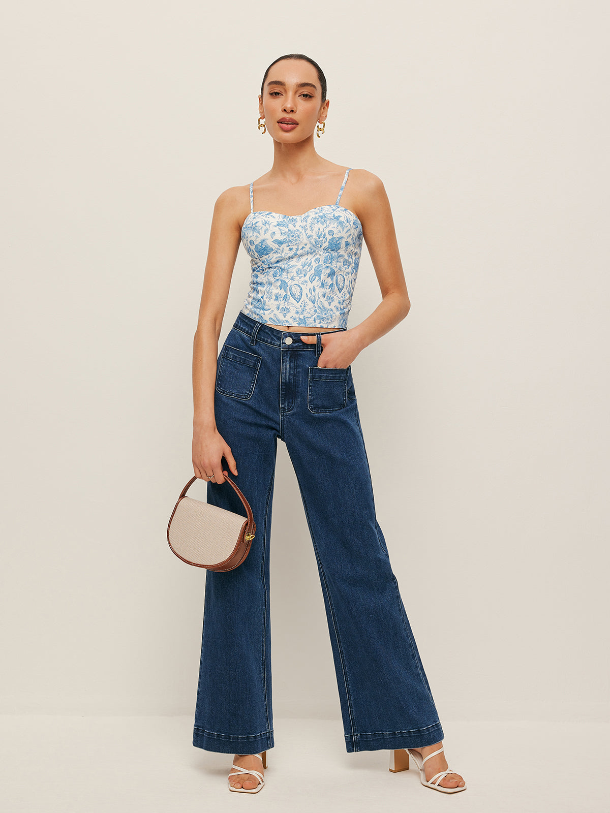 Korsett-Crop-Top mit Blumenmuster