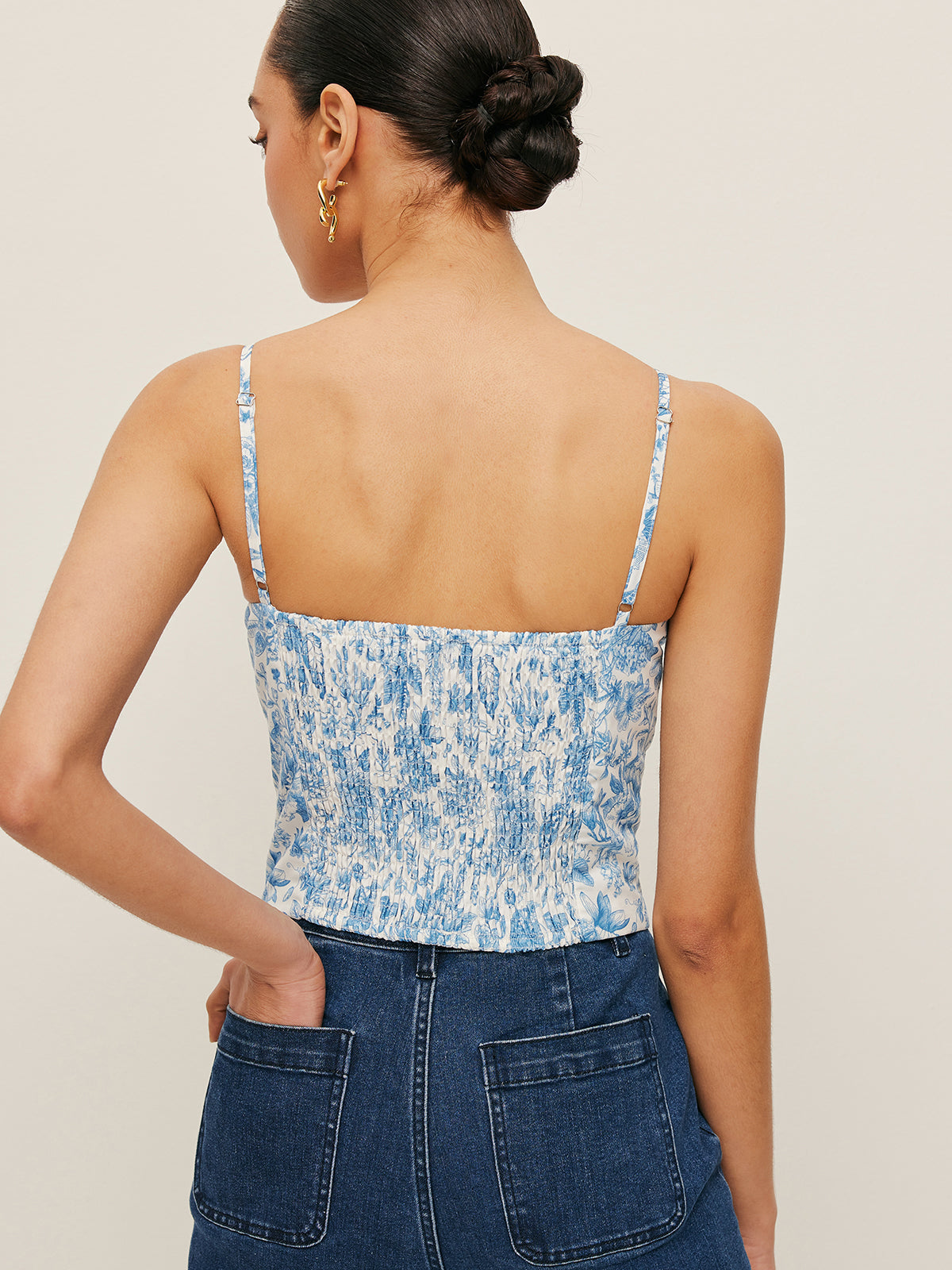 Korsett-Crop-Top mit Blumenmuster