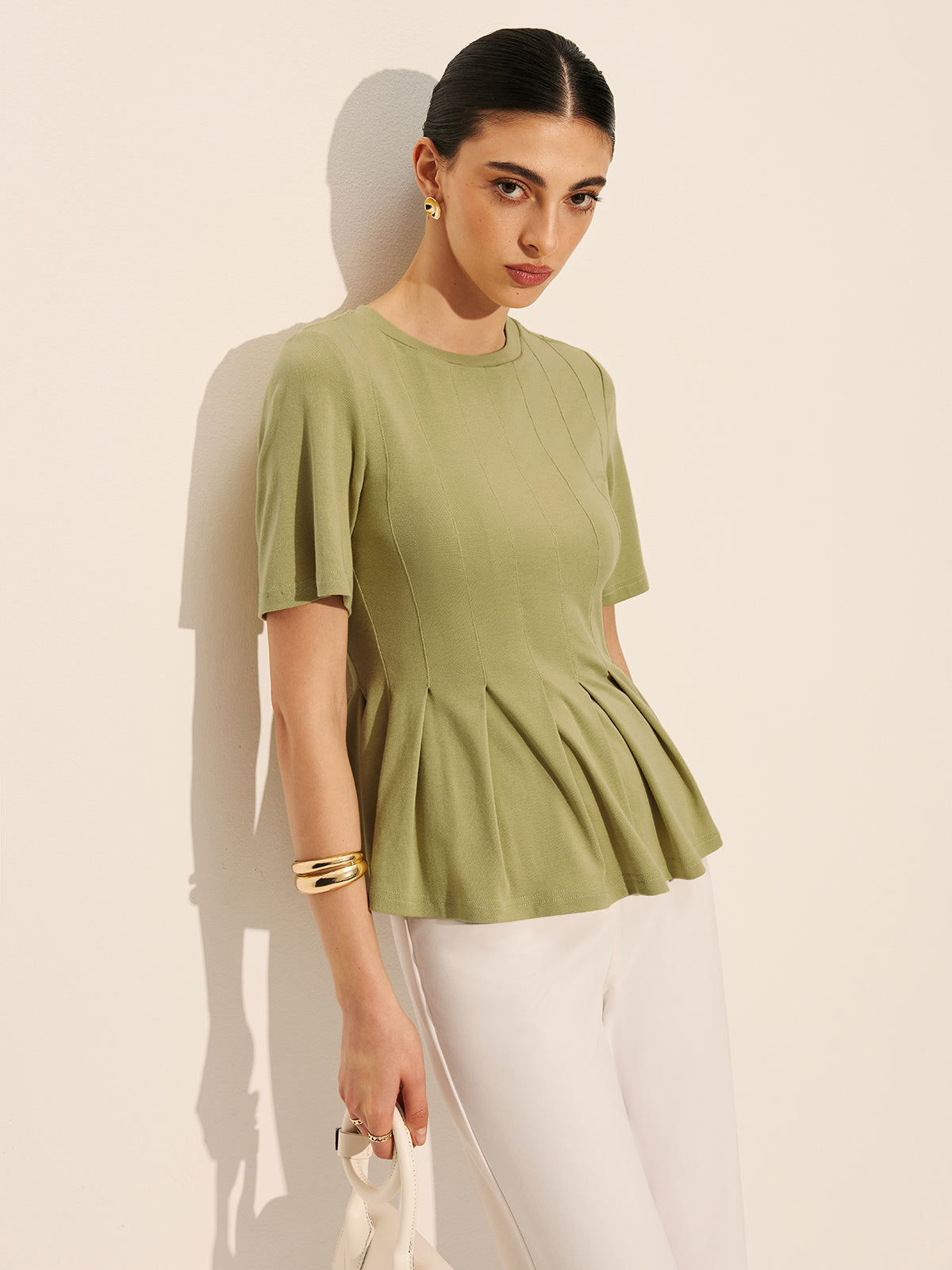 Pleated Peplum Ribbed Top