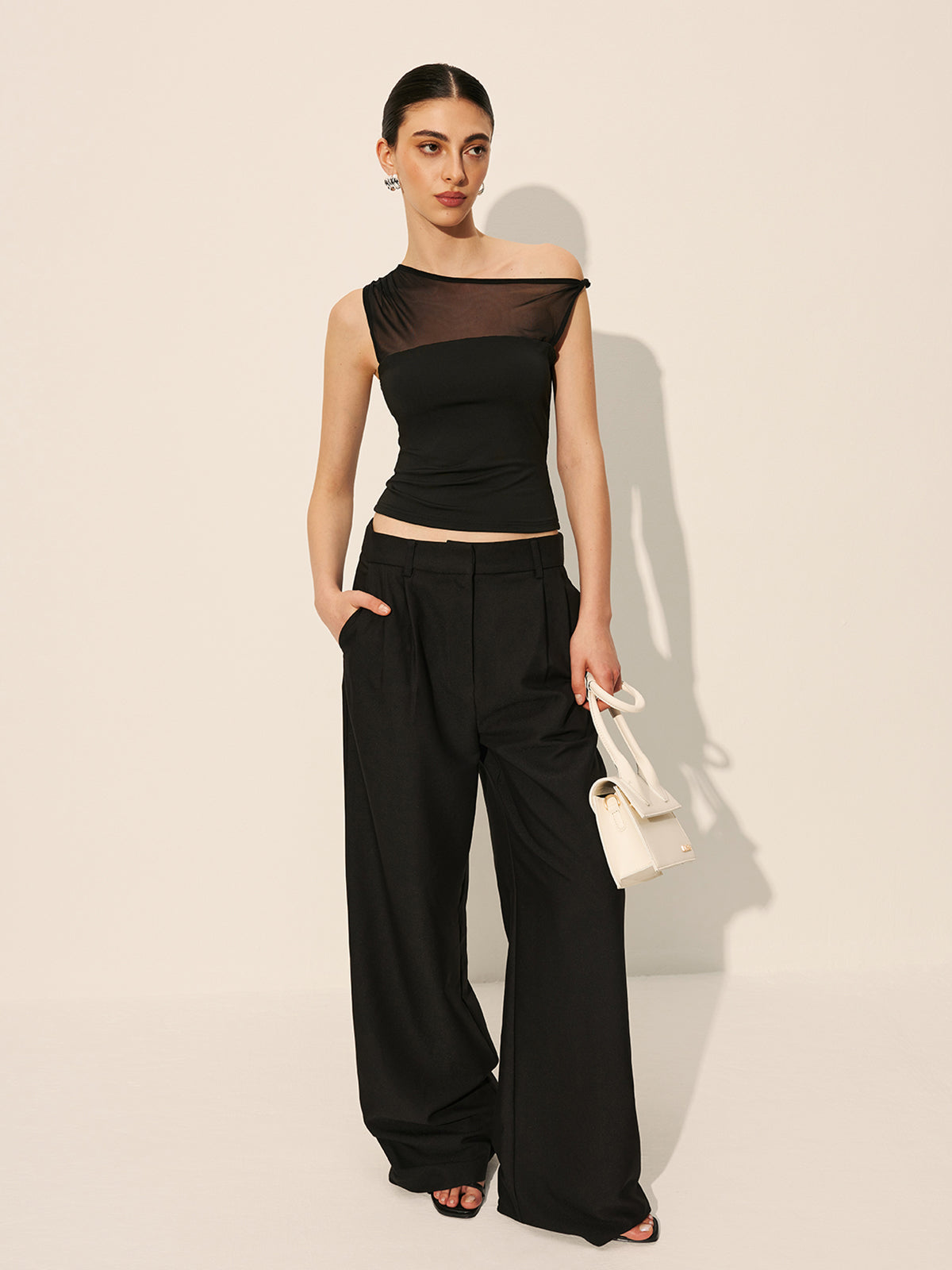 Sheer Panel One-Shoulder Top