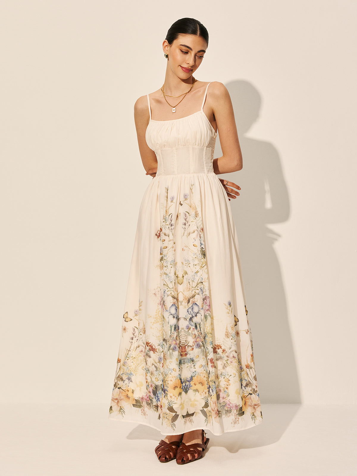 Robe à col carré et imprimé floral