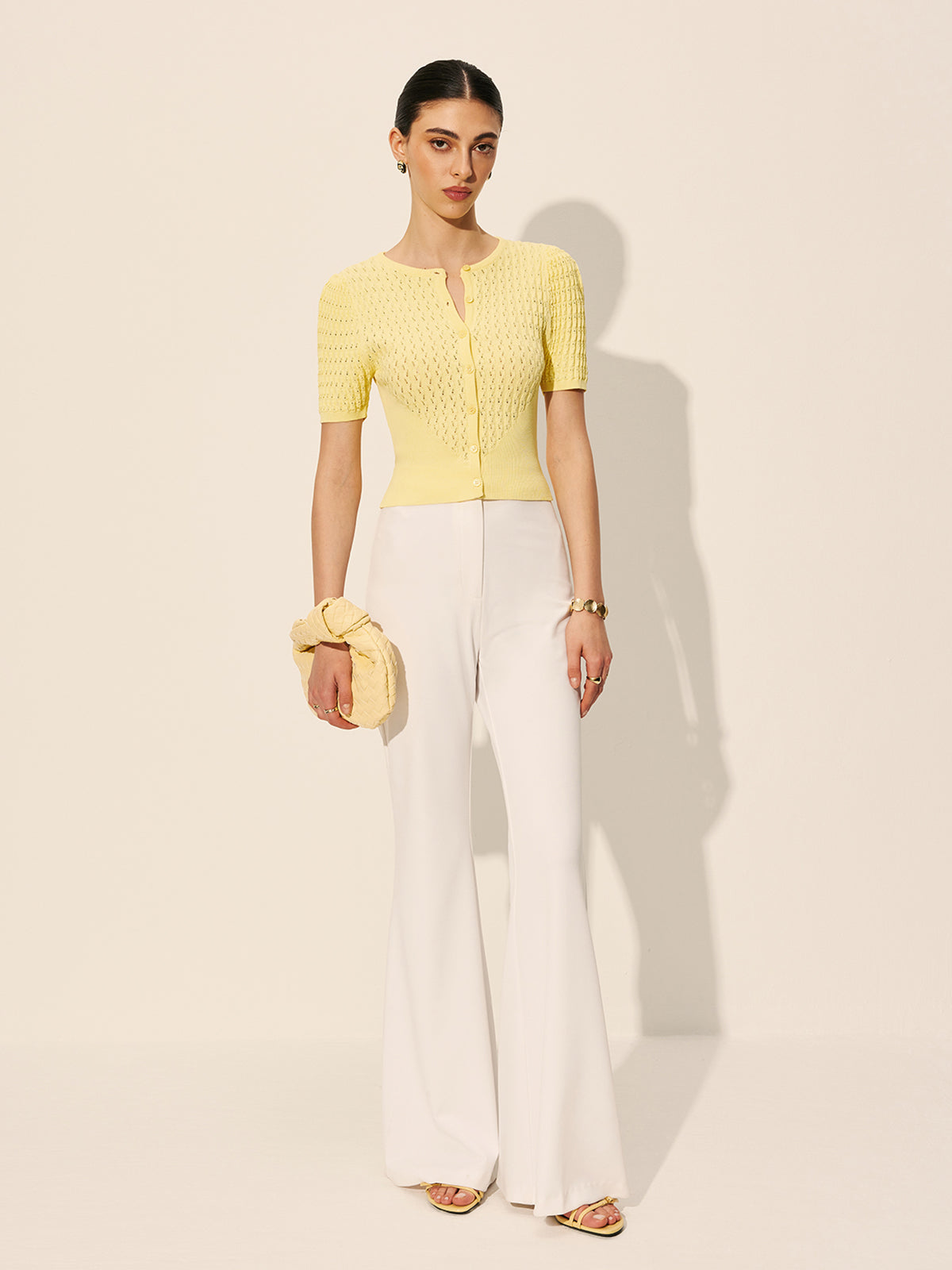 Hollow Knit Buttoned Top