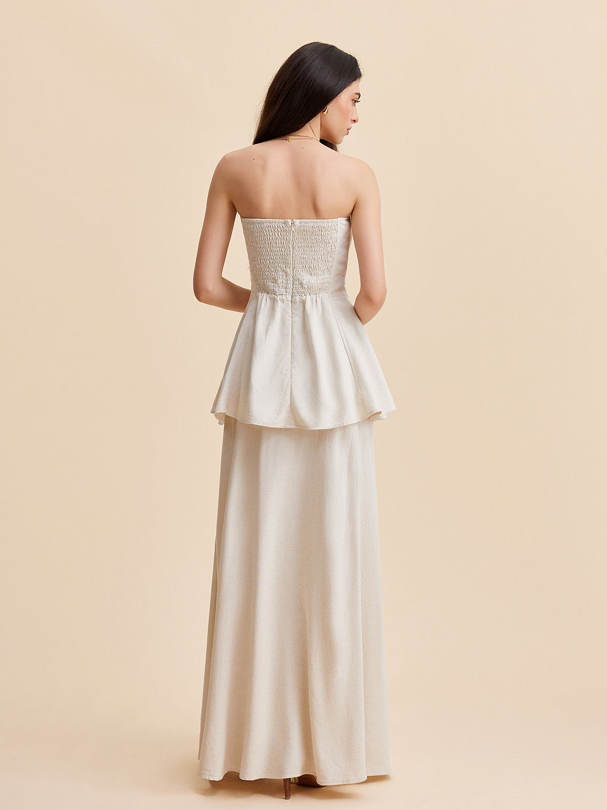 Trägerloses Peplum-Top mit fließendem Rock-Set