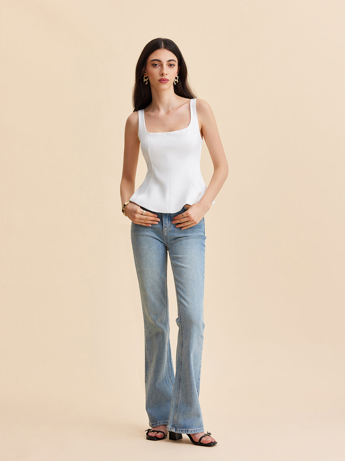 Square Neck Peplum Tank Top