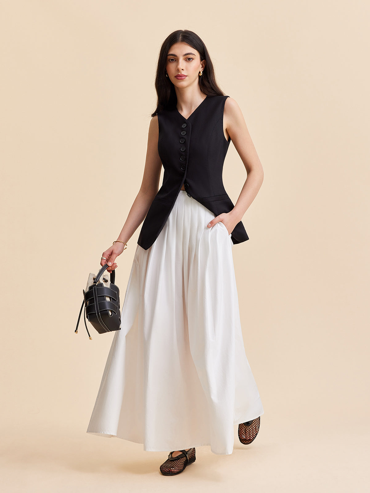 Weste aus Leinen und Baumwolle mit Knöpfen