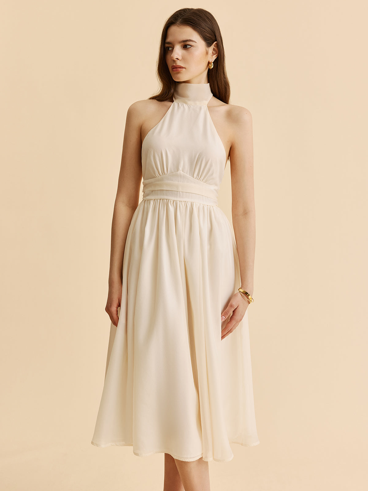 A-Linien-Kleid mit Neckholder und Bindeband am Rücken