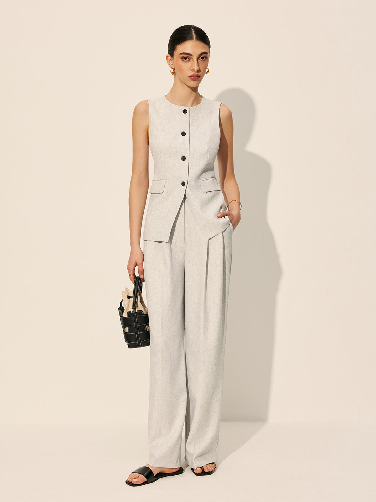 High-Waist Weite Hose mit Falten