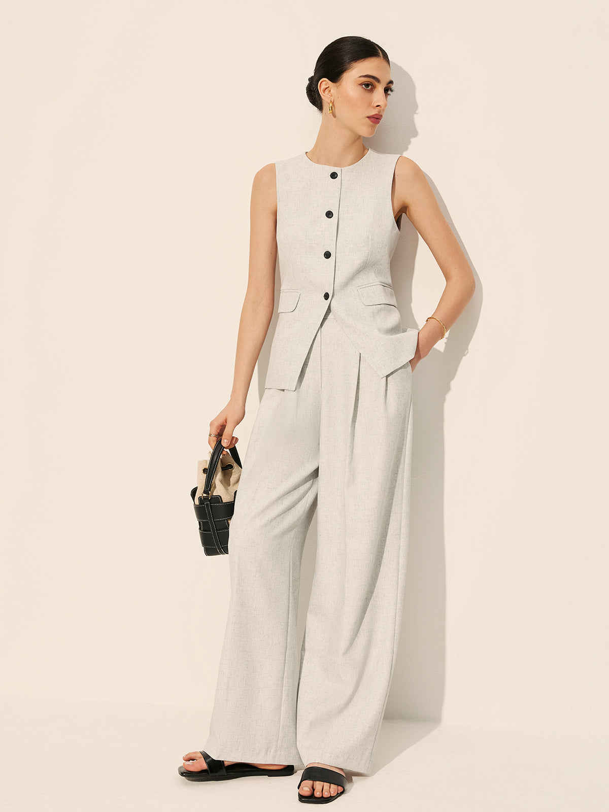 High-Waist Weite Hose mit Falten