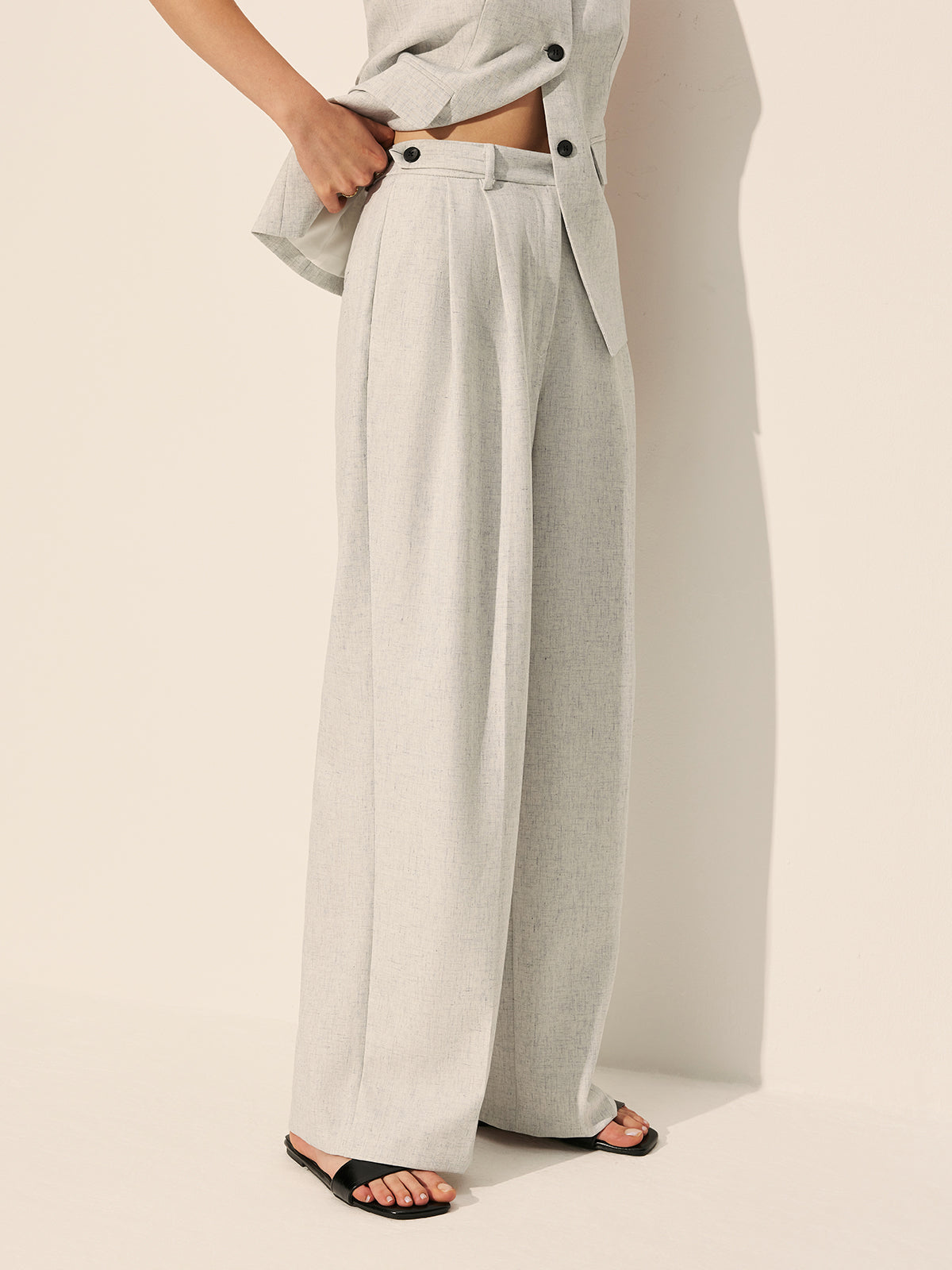 High-Waist Weite Hose mit Falten