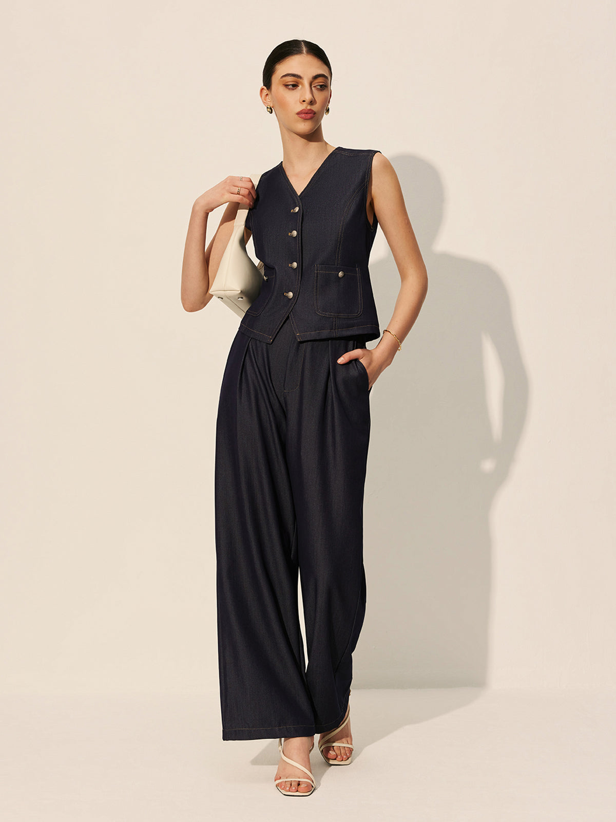 Jeans-Westen-Oberteil mit Knöpfen