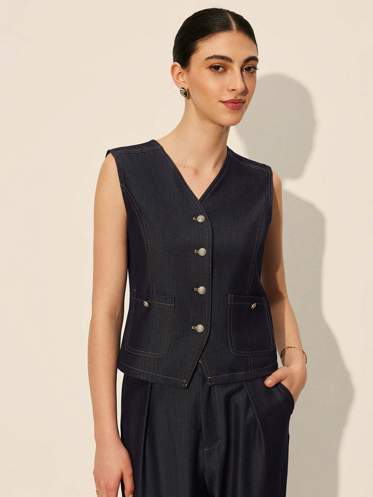 Jeans-Westen-Oberteil mit Knöpfen