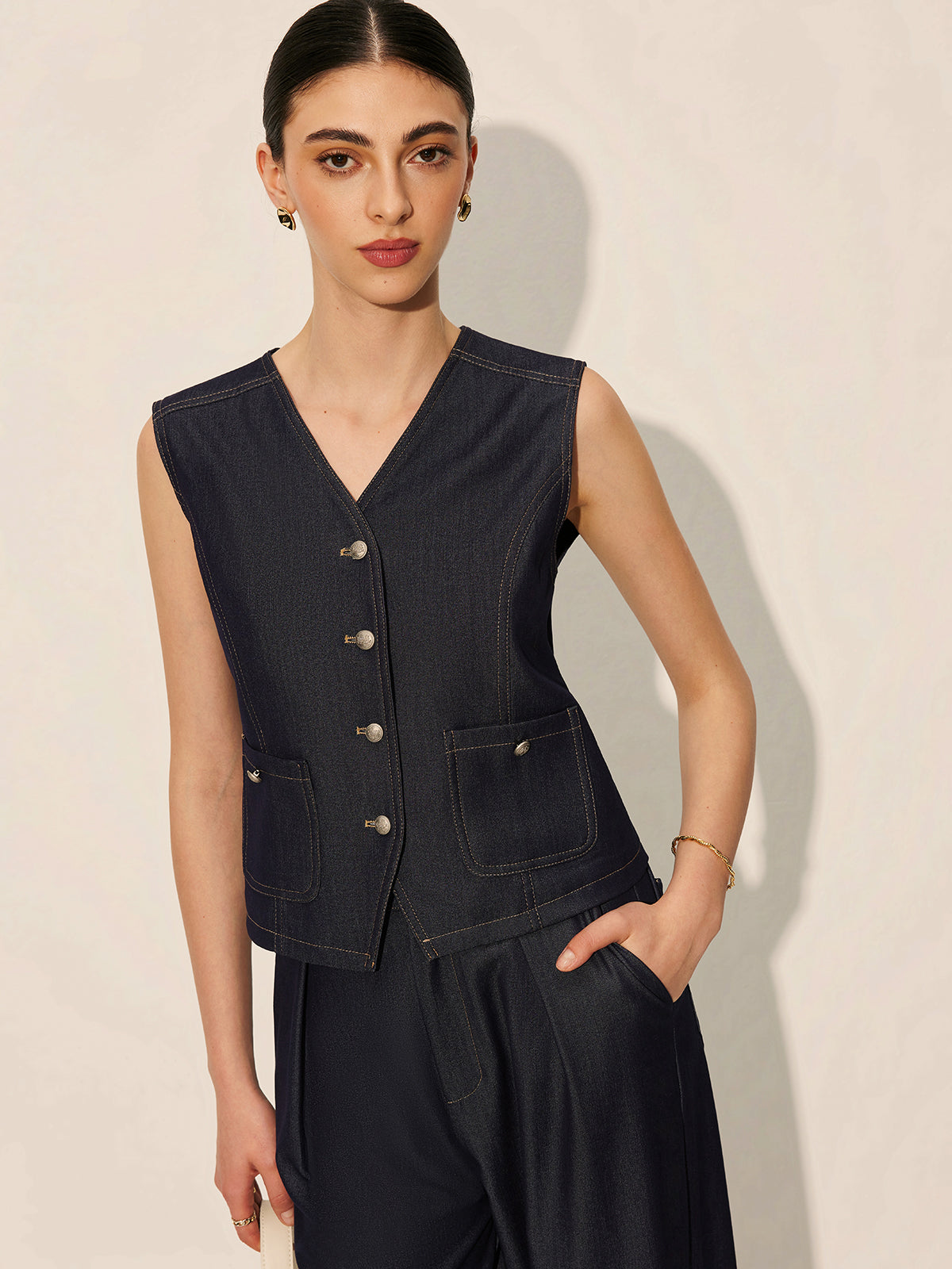 Jeans-Westen-Oberteil mit Knöpfen