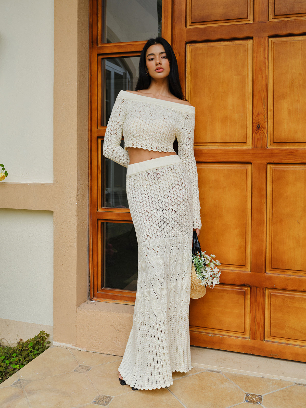Knit Off-Shoulder Cropped Top