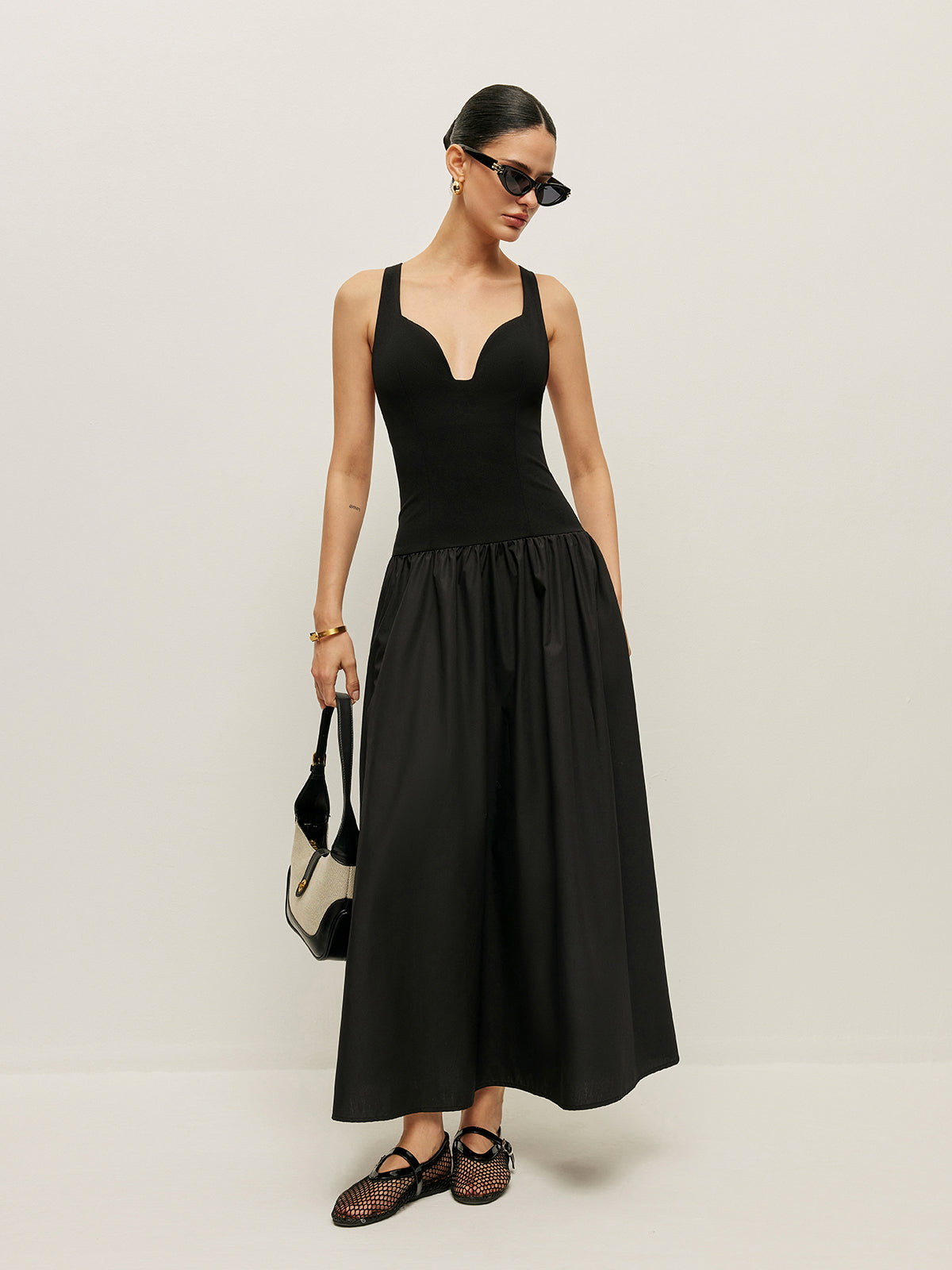 Cross Back Contrast Fabric Dress