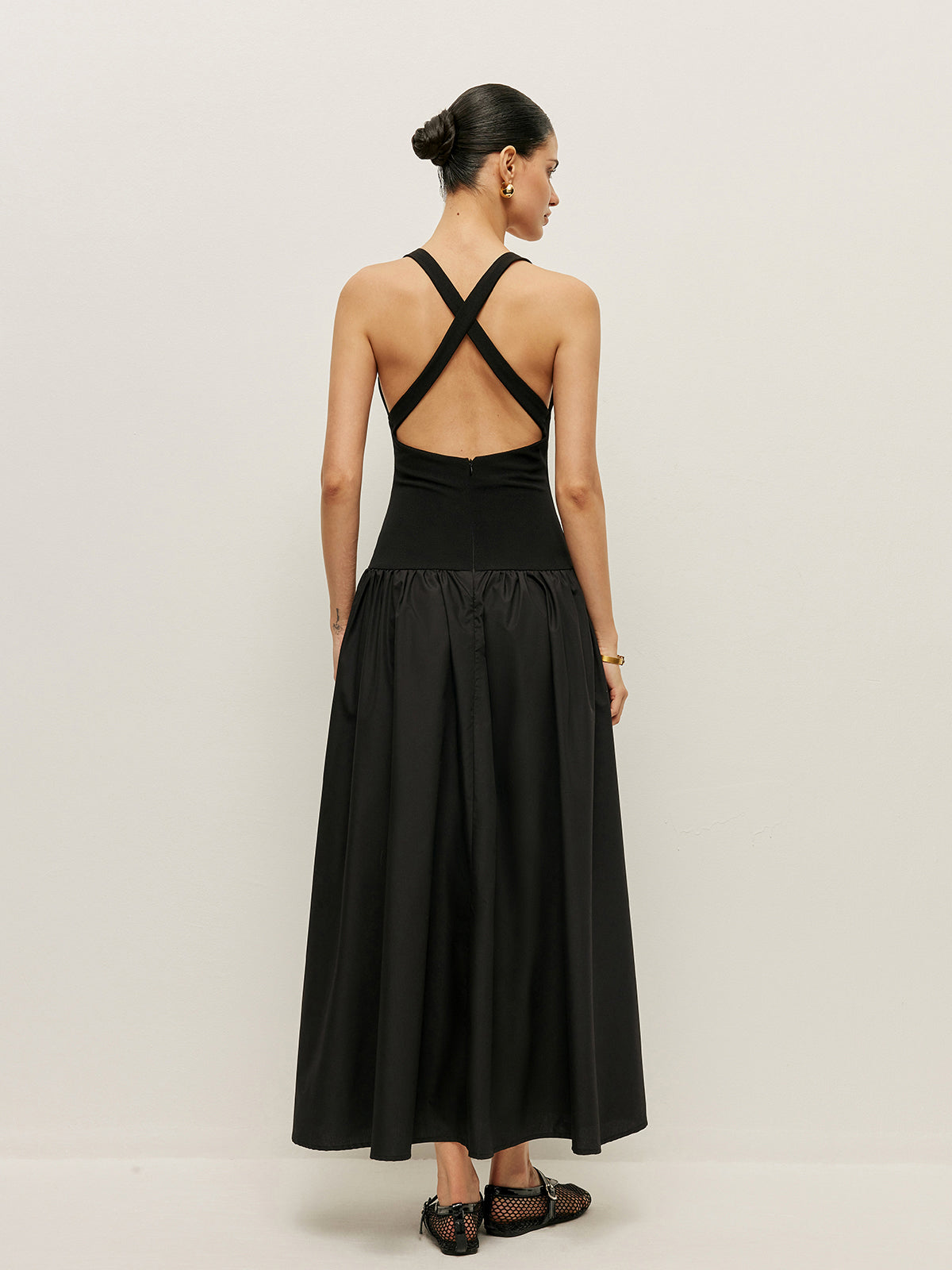 Cross Back Contrast Fabric Dress