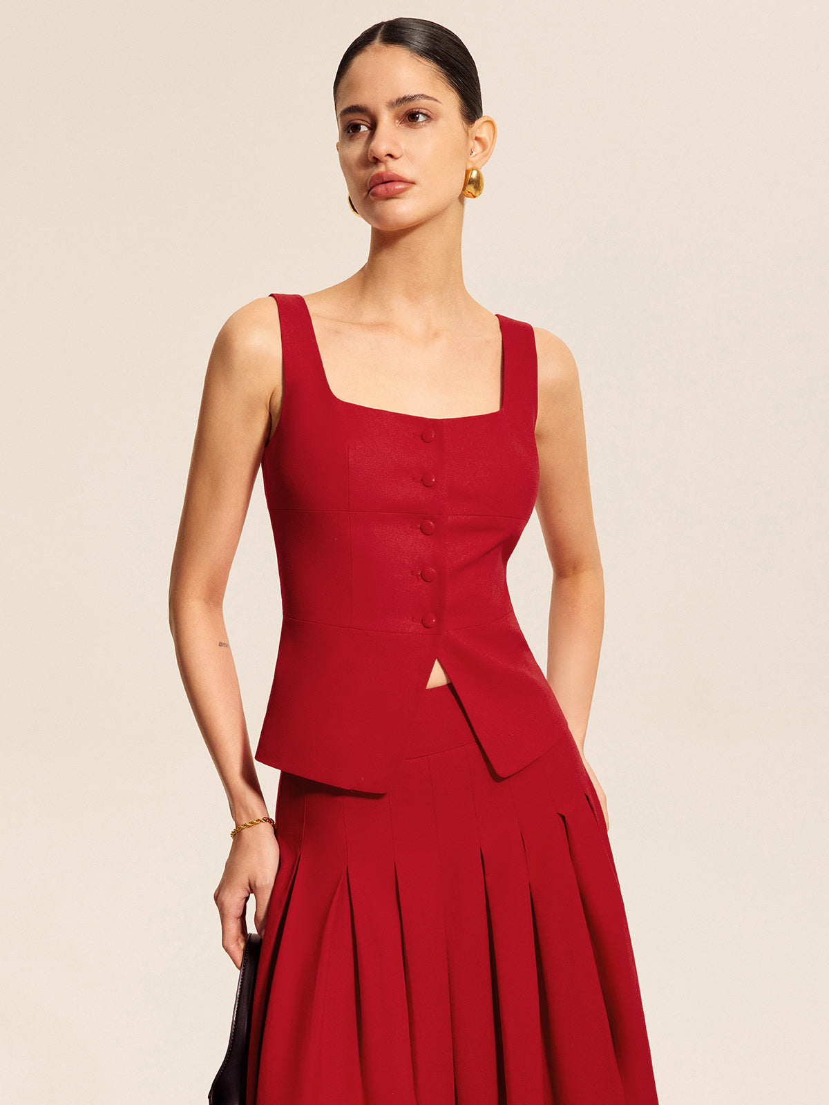 Quadratischer Westentop aus Baumwolle und Leinen