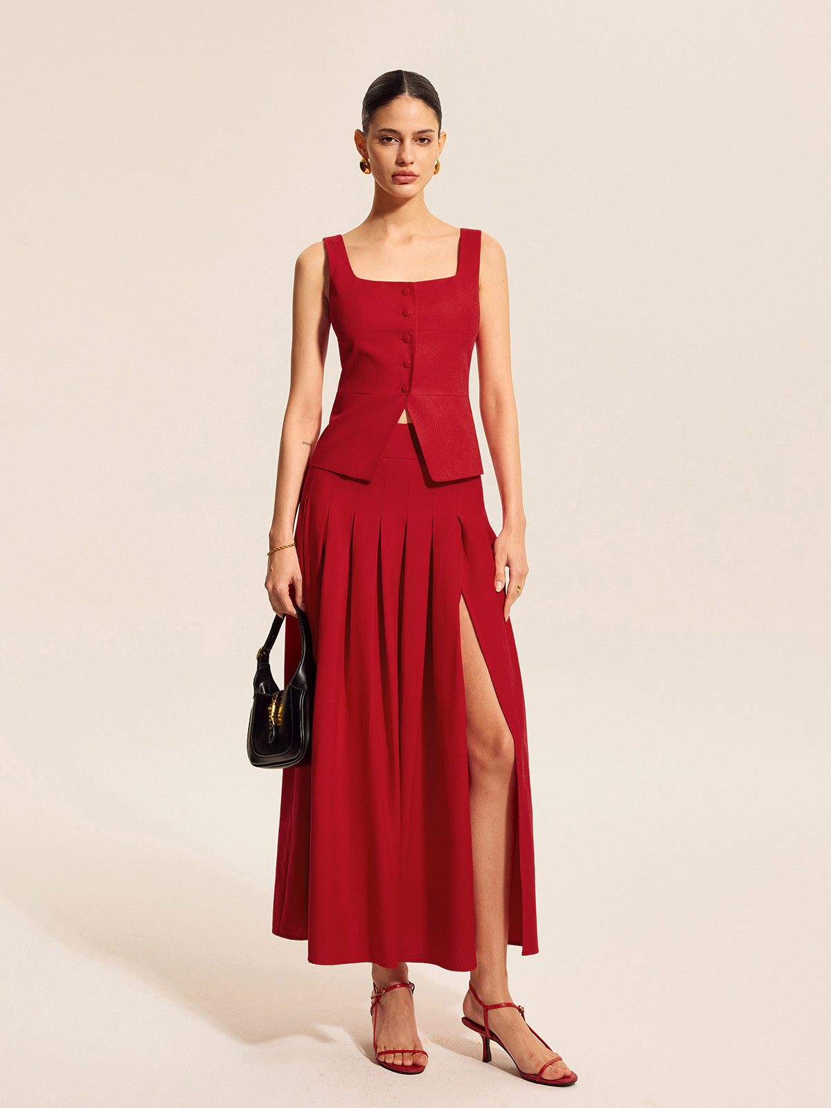 Quadratischer Westentop aus Baumwolle und Leinen