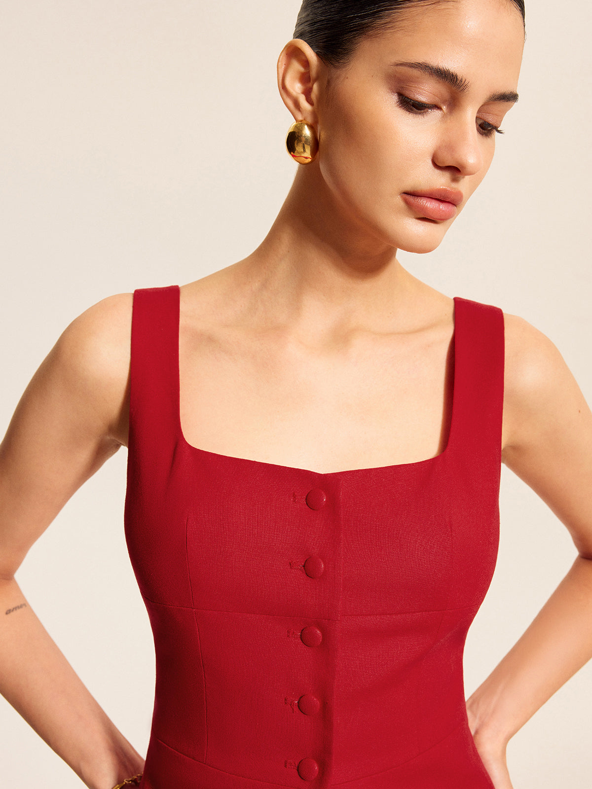 Quadratischer Westentop aus Baumwolle und Leinen