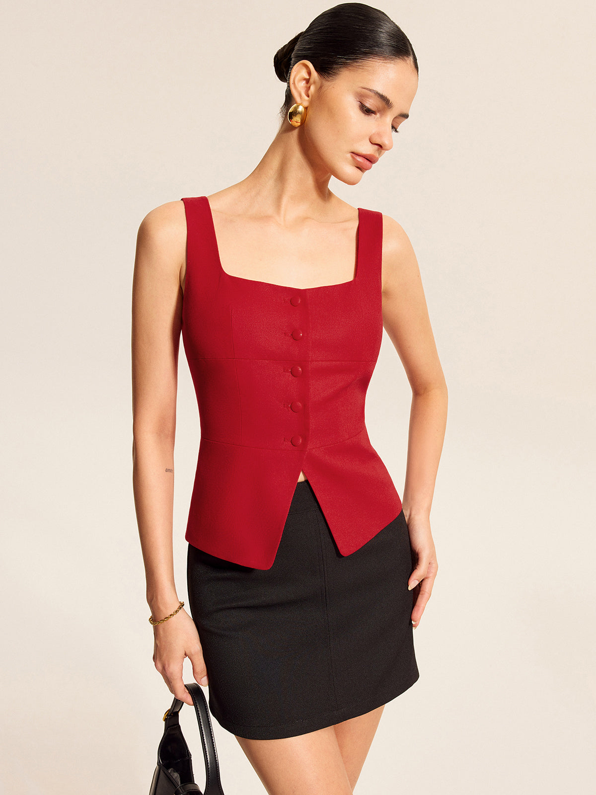 Cotton & Linen Square Neck Vest Top
