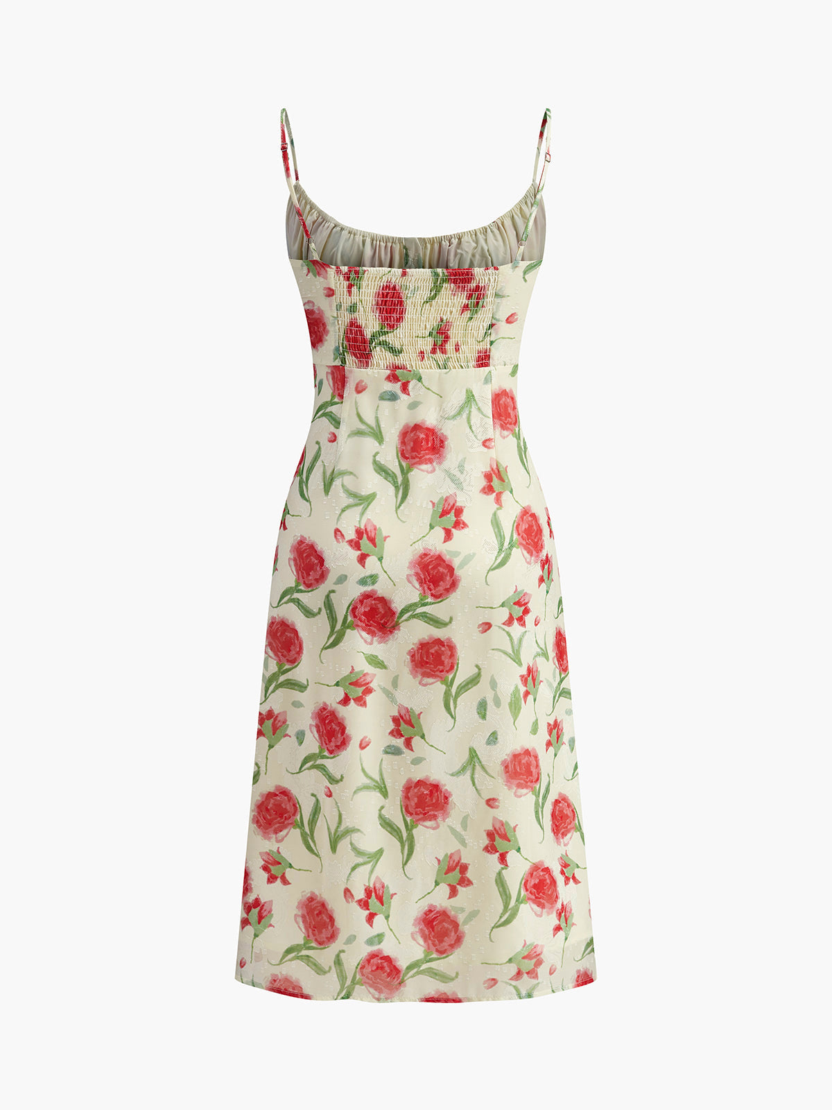 Geblümtes gerafftes Kleid mit Knopfdetails