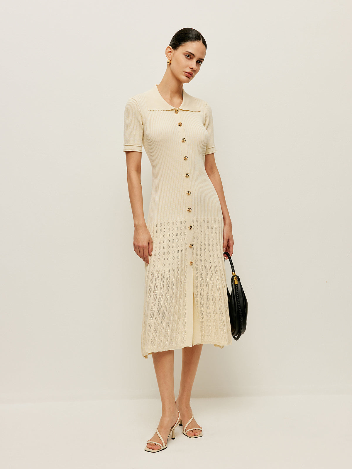 Robe polo boutonnée en maille ajourée