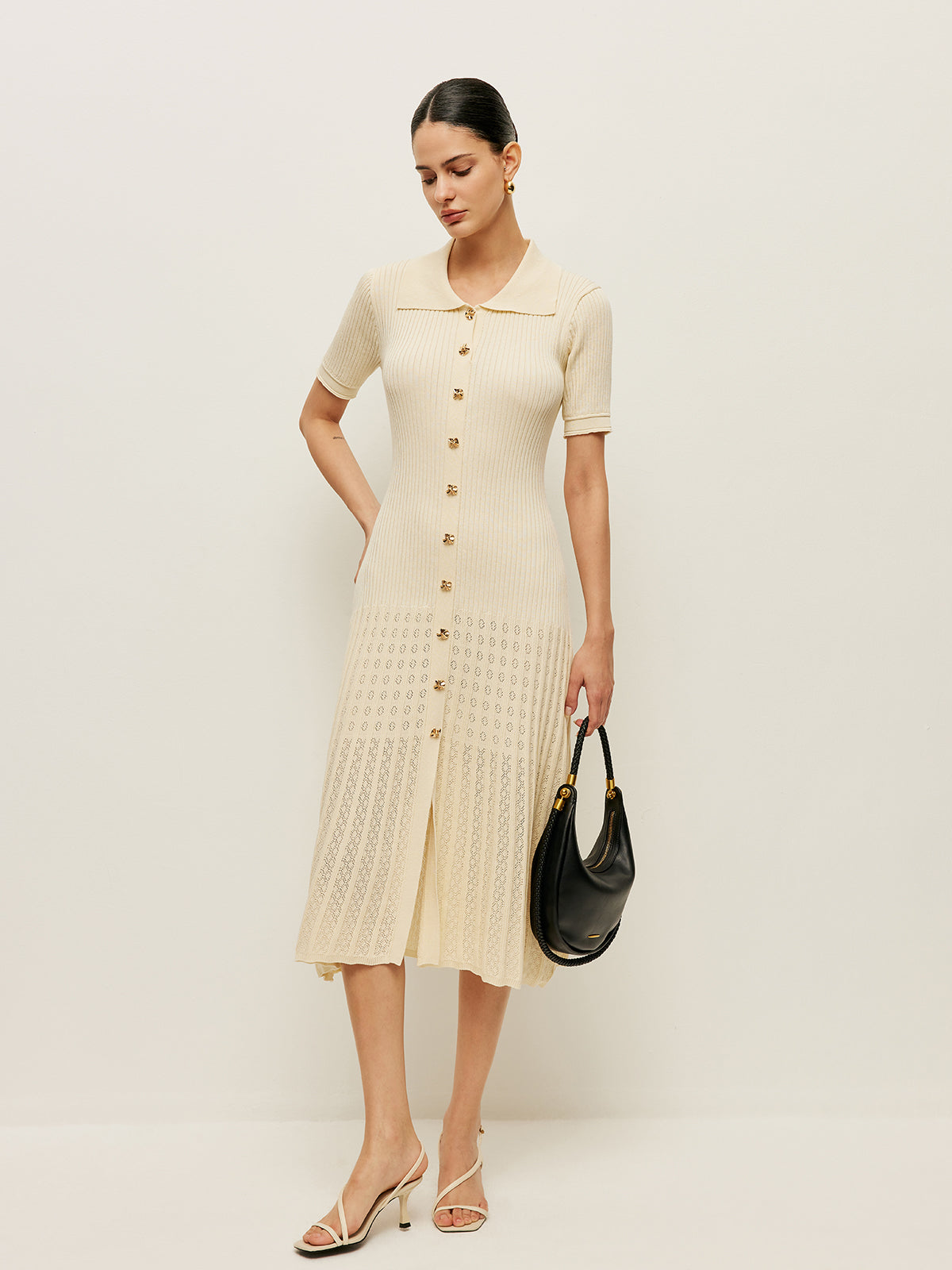 Robe polo boutonnée en maille ajourée
