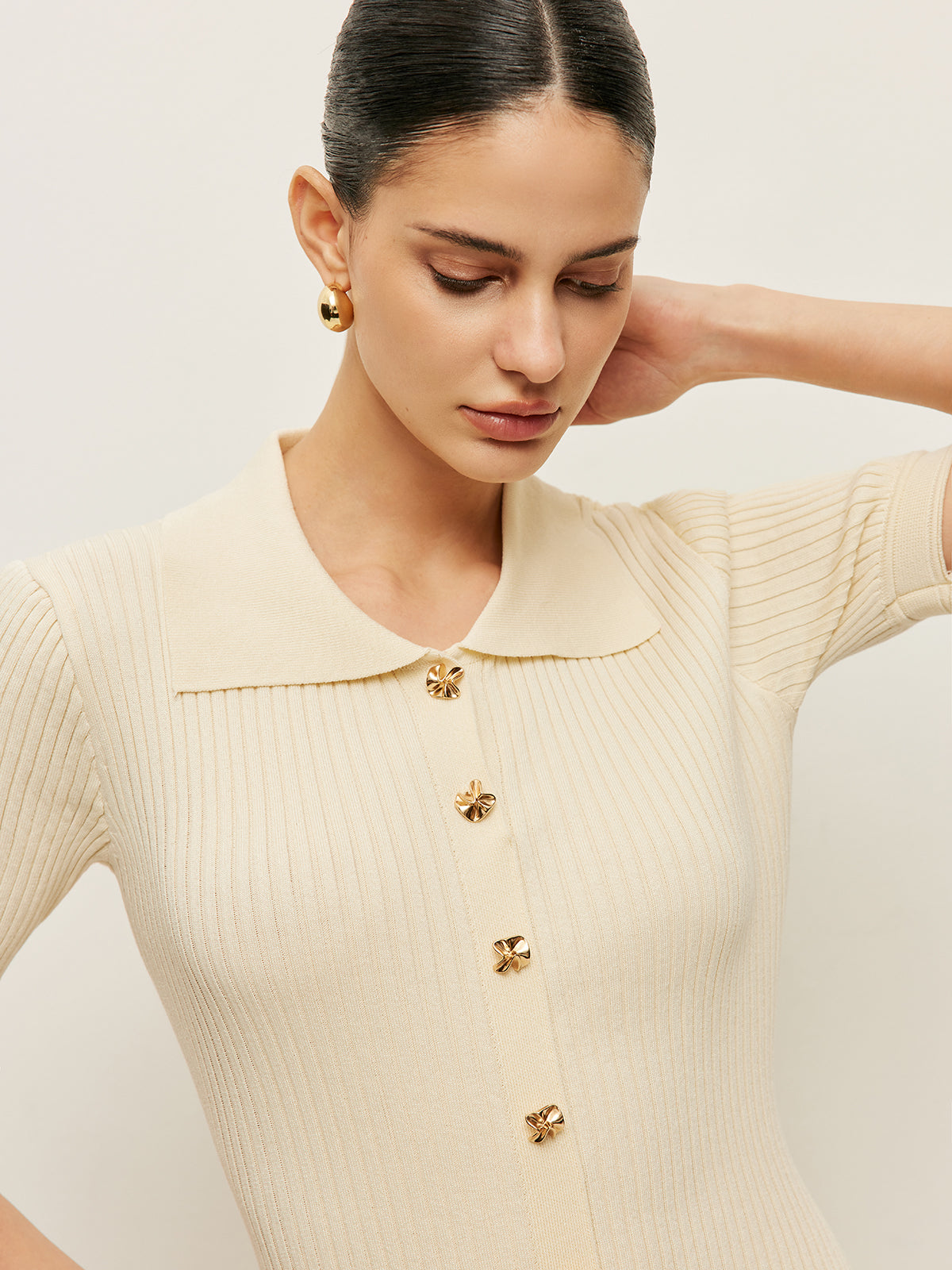 Robe polo en maille ajourée à boutons