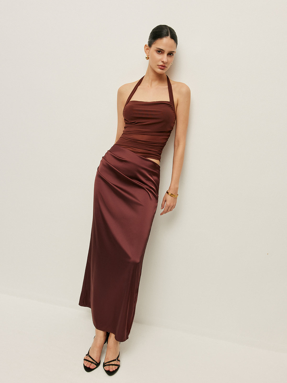 Ruched Halter Neck Cut-Out Detail Dress