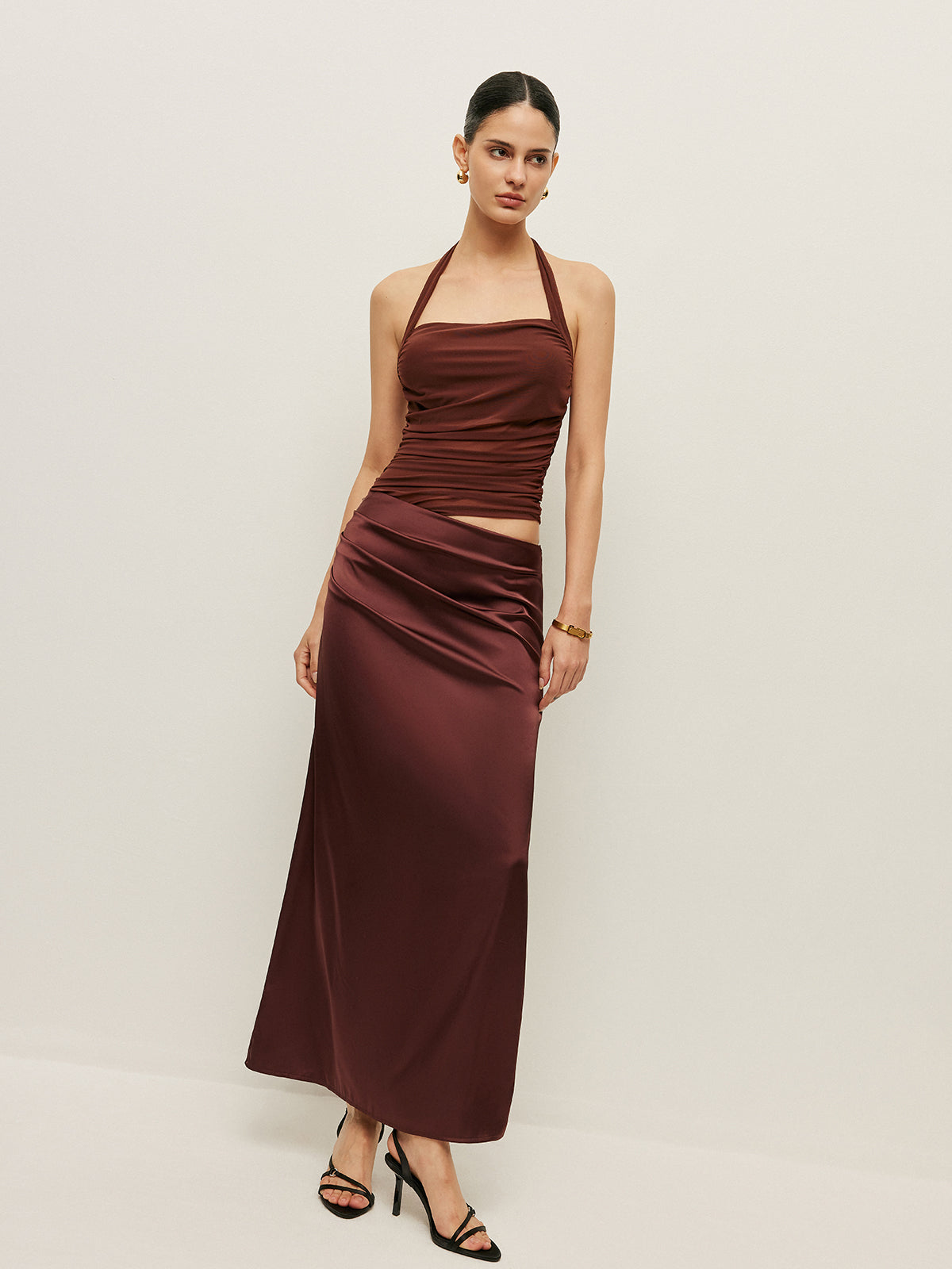 Ruched Halter Neck Cut-Out Detail Dress