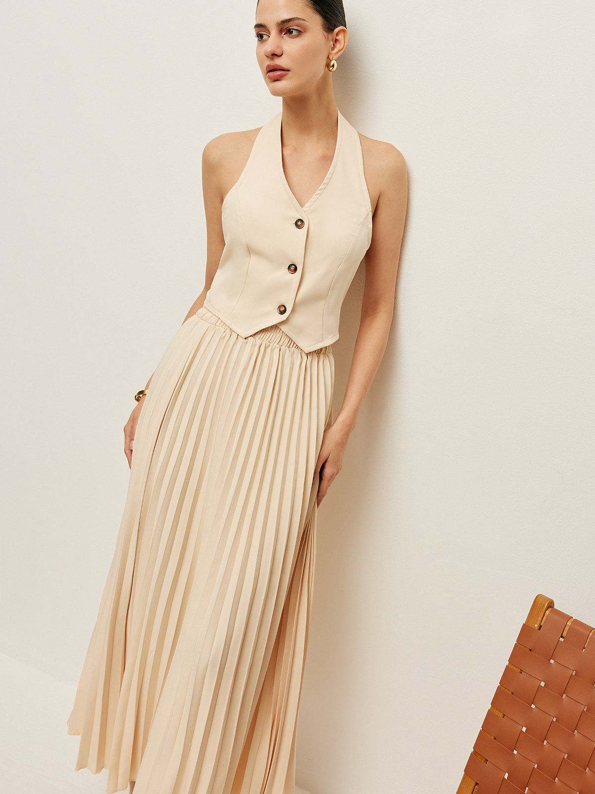 Ensemble gilet et jupe plissée