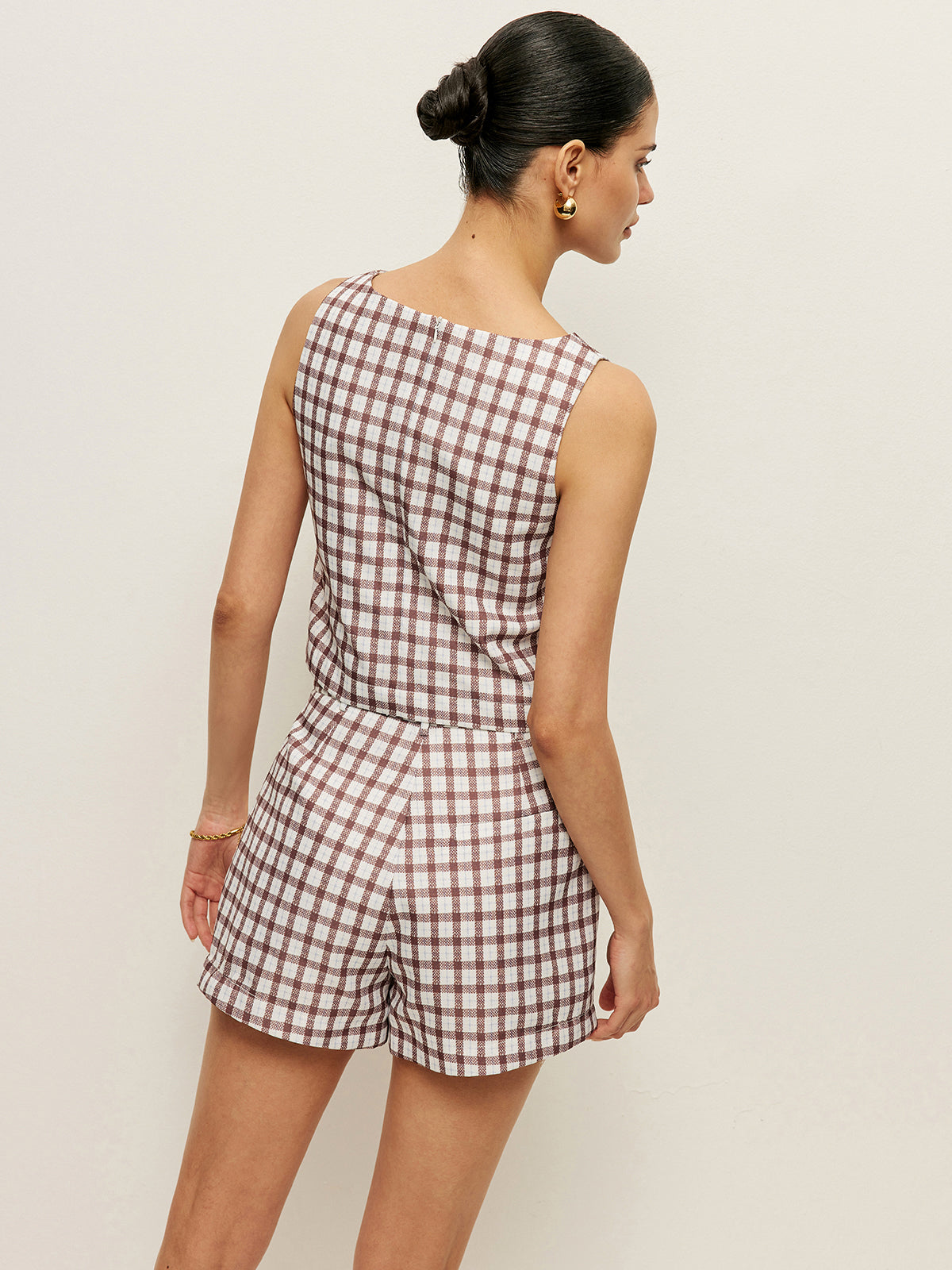 Checkerboard Sleeveless Crop Top With Shorts Set