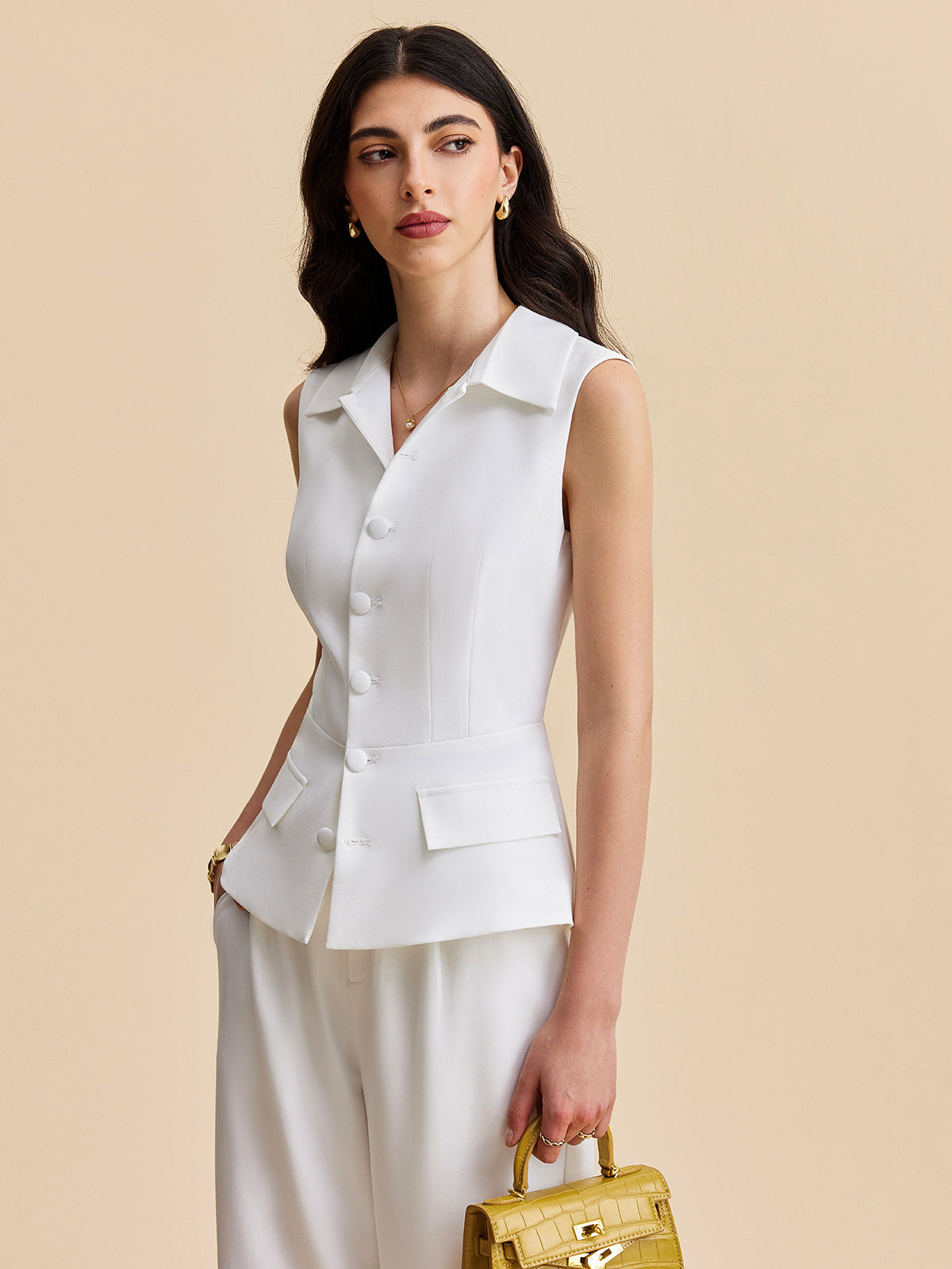 Ensemble sans manches avec pantalon boutonné et poches