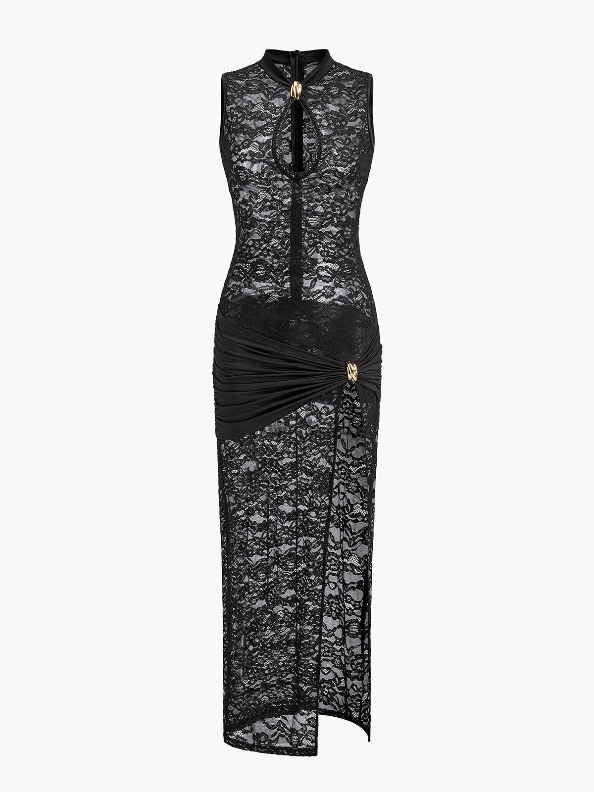 Robe en dentelle transparente découpée avec fronces