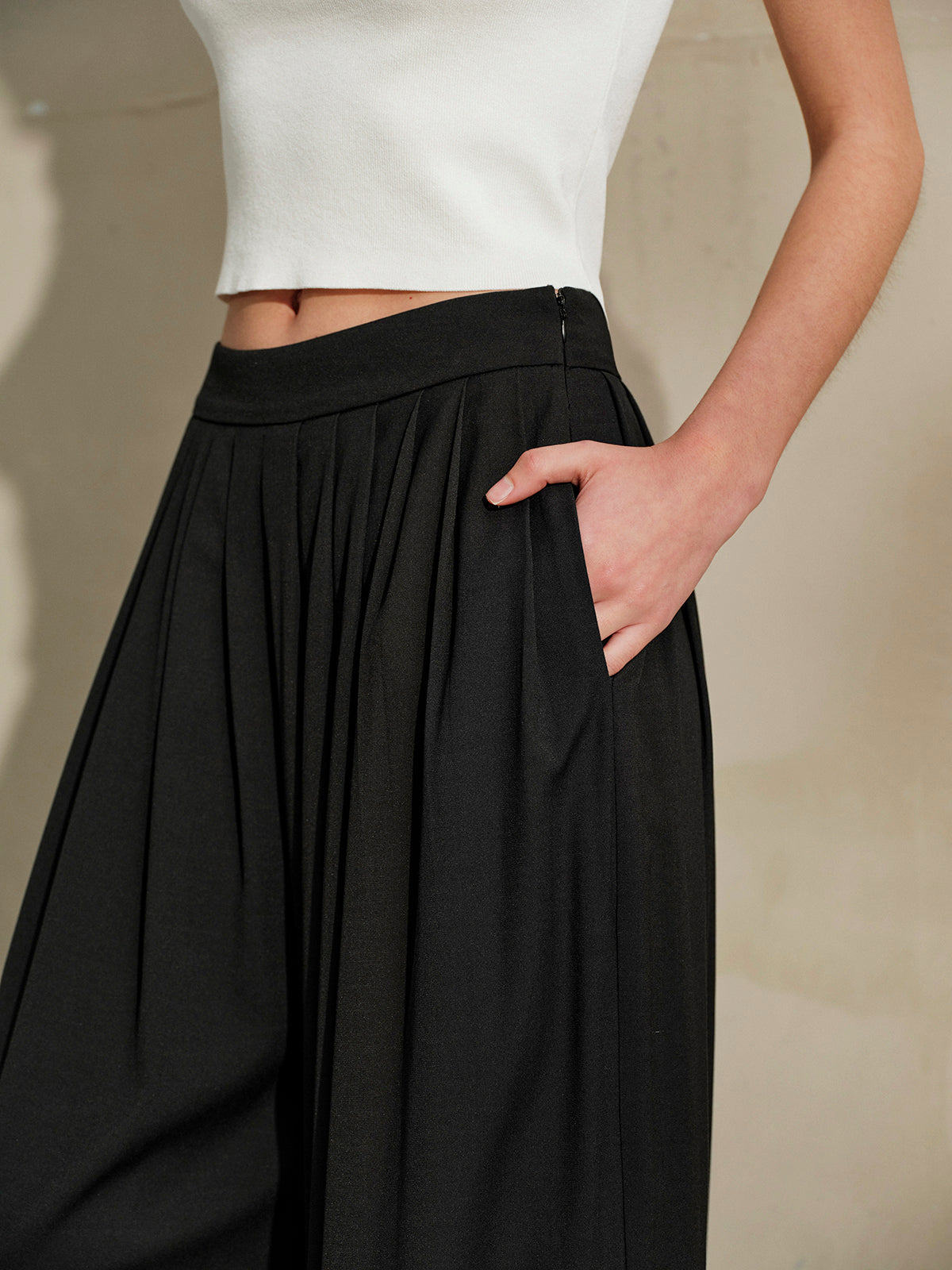 Mid-Waist Pleated Wide Leg Pants