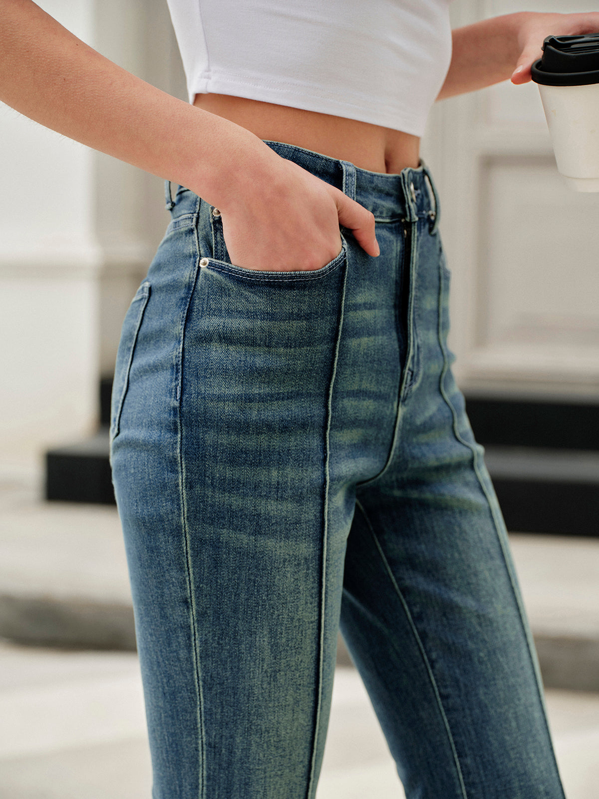 Jean en denim taille basse à jambe large