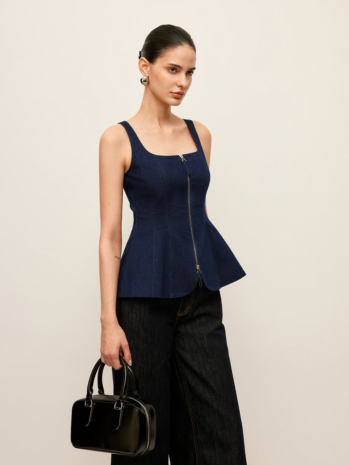 Jeans-Peplum-Top mit Reißverschluss vorne
