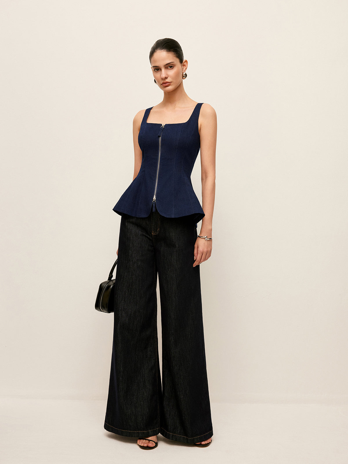 Jeans-Peplum-Top mit Reißverschluss vorne