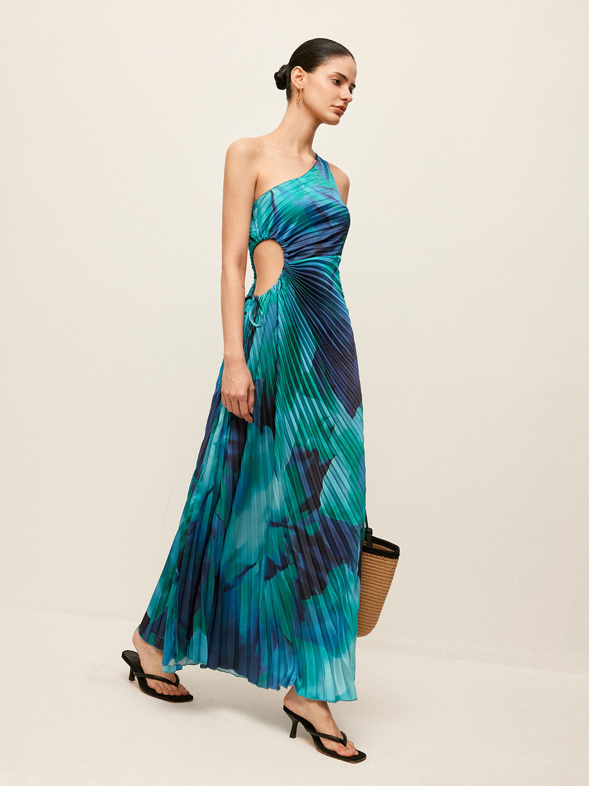 Plissiertes One-Shoulder-Kleid mit seitlichem Cut-Out