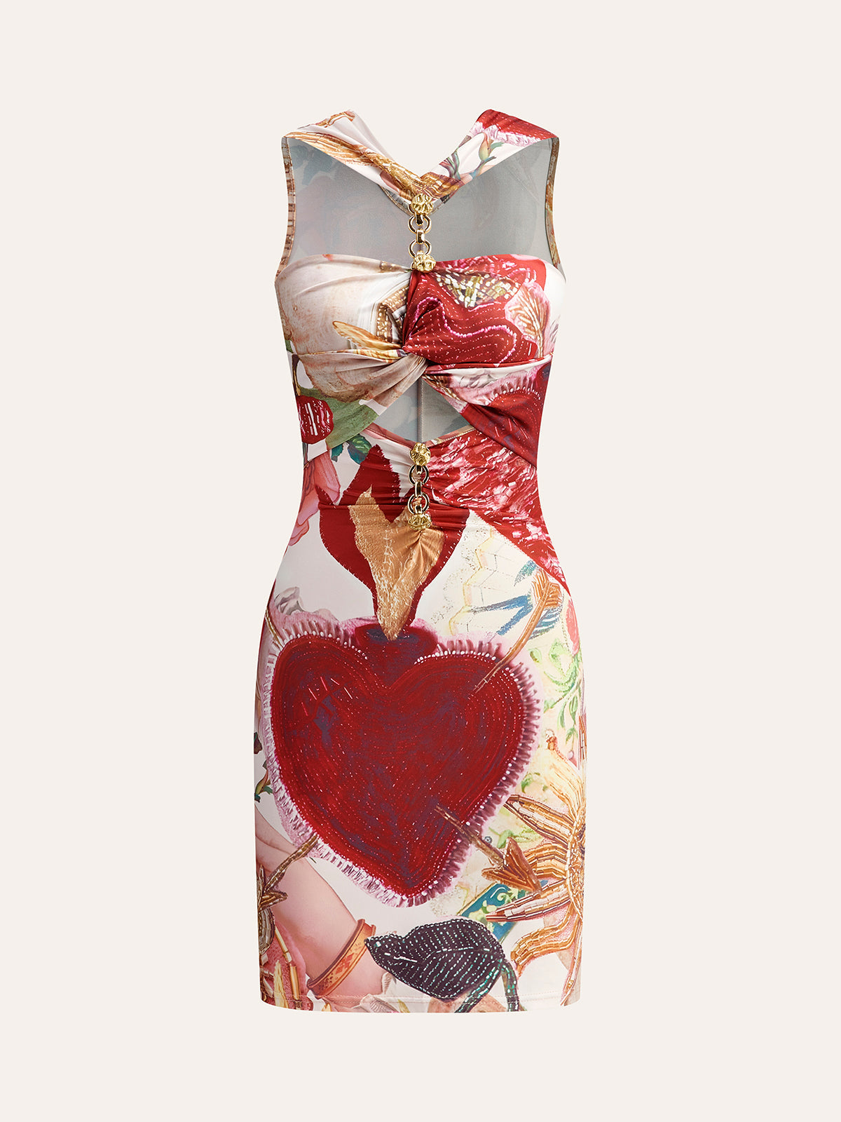 Robe imprimée à nœud sur le devant et détail chaîne