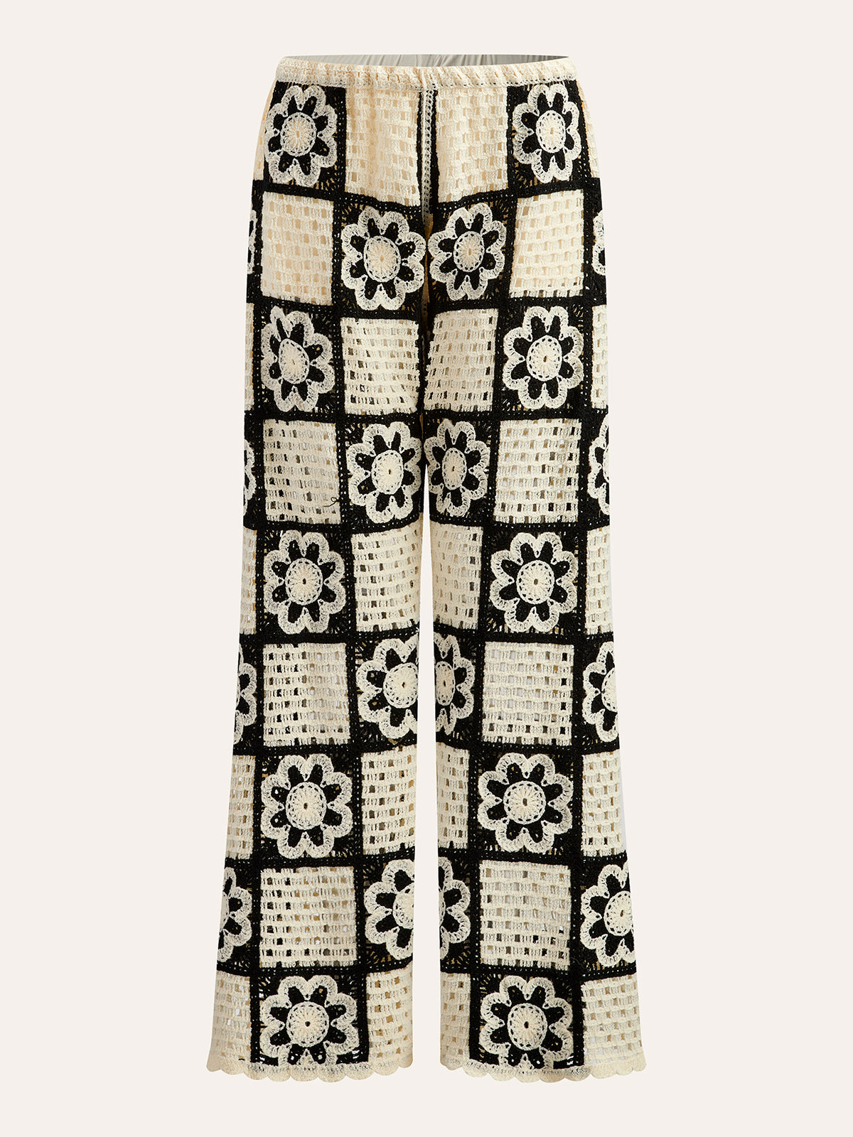 Crochet Floral Top With Pant Set